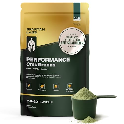 Super Greens Powder by Spartan Labs - Organic Greens Blend with Creatine Ashwagandha Probiotics for Gut Health - Vegan Superfood Powder Spirulina Adaptogens & Vitamins - 30 Servings 430g