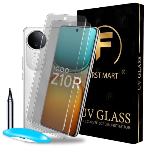 Image of FIRST MART Matte UV Tempered Glass for IQOO Z10R and IQOO Z10, 2 Pack | Anti-Glare Curved Screen Protector, 9H Scratch Resistant, Fingerprint Compatible, Case-Friendly