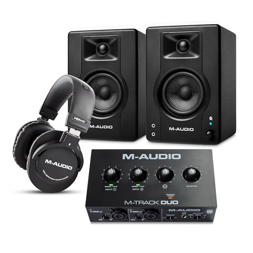 Image of M-AUDIO BX4 Pair Bluetooth Studio Monitors Bundle with Dual XLR Audio Interface and Headphones for Studio Recording, Music Production, Podcasting, Streaming