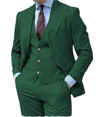 Men 3 Pieces Stripe Suits Peaked Lapel Formal Blazer Groom Tuxedo Fit Outfit Suit