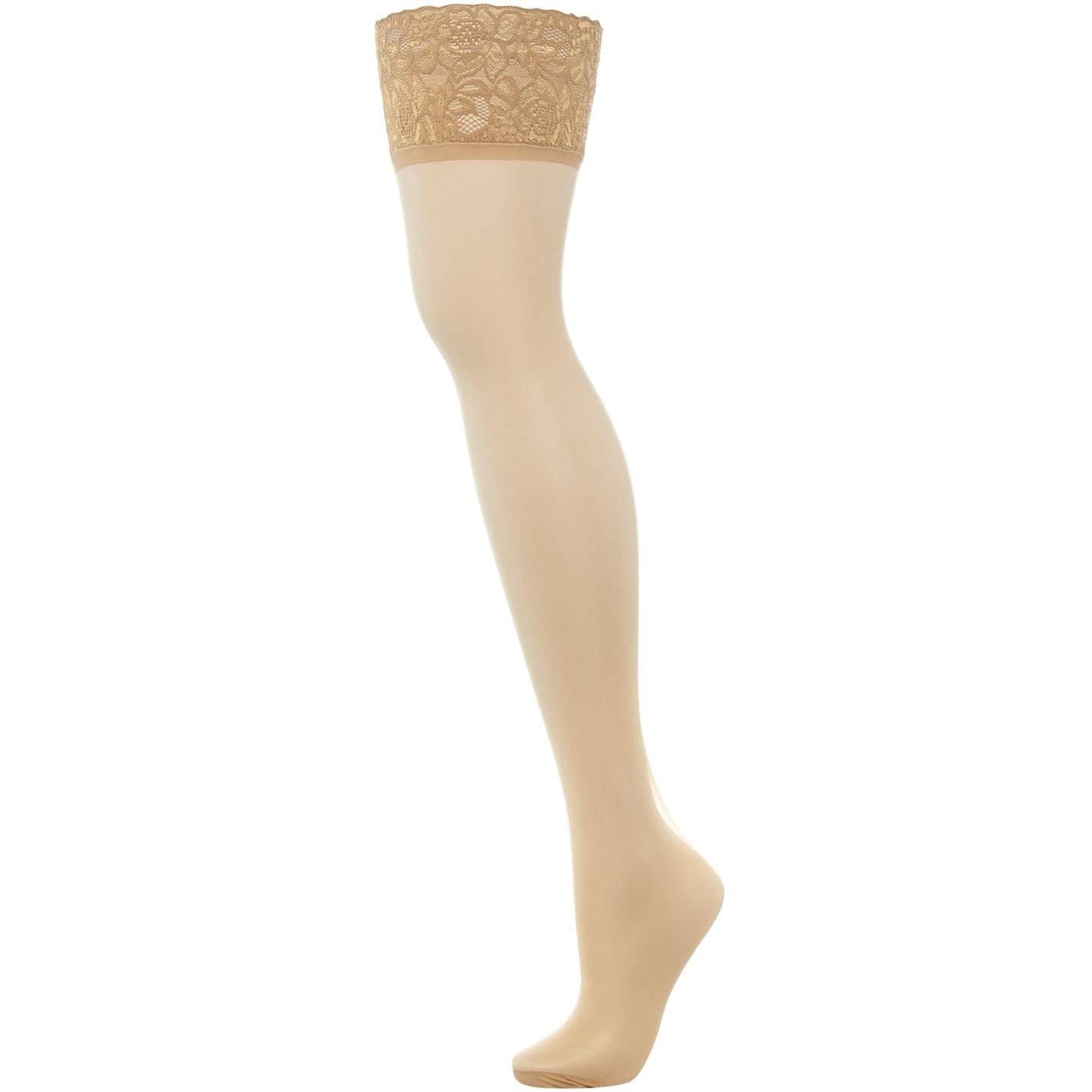 Charnos Women's Beige (Natural Tan) 1Pp 10 Denier Run Resist Hold Up Matt Fein Plain 10 Den Hold - Up Stockings, Large
