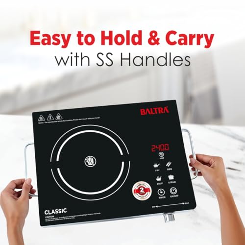Image of Baltra Classic 2400W Infrared Cooktop Stove with Steel Grill Rack Touch Control, Polished Crystal Glass Plate, Digital Display 3 Modes, 5KV Surge Protection for Induction & Flat Bottom Utensils