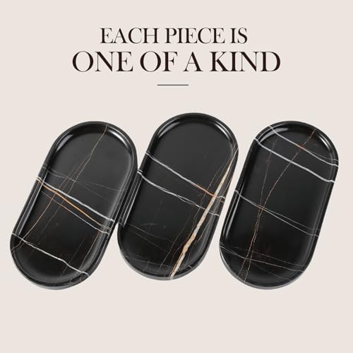 Image of Koville Natural Black Marble Tray, 12 inchx6 inch Decorative Tray for Countertop, Catchall for Perfume, Candles, Jewelry Dish