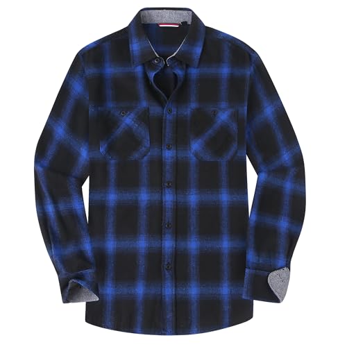 Mens Button Down Regular Fit Long Sleeve Flannel Shirt,Navy/Royal 25,4XL