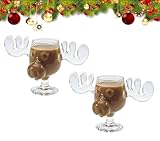 Lot de 2 tasses de Noël en forme d'élan au lait de poule, verres d'élan de Noël, verre...