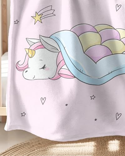 MTOnlinehandel Einhorn Decke 150x200 cm ☆ Geschenke für Mädchen, Fleece-Decke flauschig in rosa, Kuscheldecke Teenager ☆ Kuscheldecke Regenbogen ☆ Geburtstagsgeschenk Unicorn