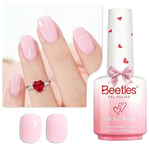 Image of Beetles Barely Pink Gel Polish - 15ml /0.51 Fl Oz Large Capacity, Light Pink Gel Nail Polish for Summer Nails, Pastel Nail Art Salon Long Lasting Soak Off UV LED Nails Lamp