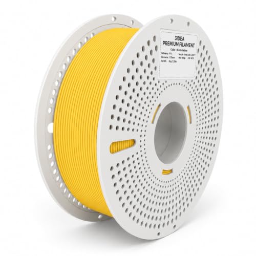 Image of 3IDEA PLA Matte 3D Printer Filament 1.75mm, Yellow, 1KG with Reusable Spool, Dimensional Accuracy ±0.02mm, Premium Matte Finish, Smooth & Consistent Printing