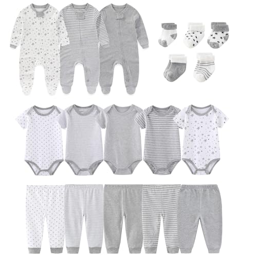 Image of falianni Baby Boy Girl 18 Pack Layette Set Cotton Infant Unisex Clothes and Accessories New born Essentials Clothing Sets
