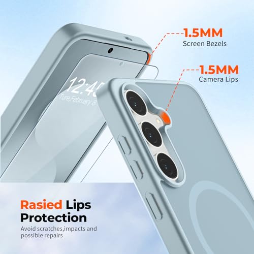 Image of SUPFINE Magnetic for Samsung Galaxy S25 FE Case with Screen Protector, (Built-in Magnets) (Military Grade Drop Protection) Slim Translucent Shockproof Phone Case,Sliver Blue