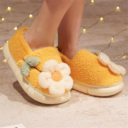 Epsion Plush Floral Cotton Slippers for Women Indoor Non-slip Home Thick Bottom Shoes3