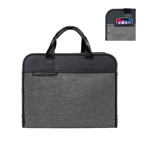 Portable Briefcase with Handle, Waterproof Oxford Laptop Bag, File Storage for School Office Business, 14.96*14.41*3.54in (Grey)3