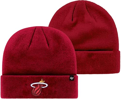 47 NBA Unisex-Adult Primary Logo Cuffed Knit Primary Logo Team Color Beanie Hat Cold Weather Hat, One Size (Miami Heat Red)