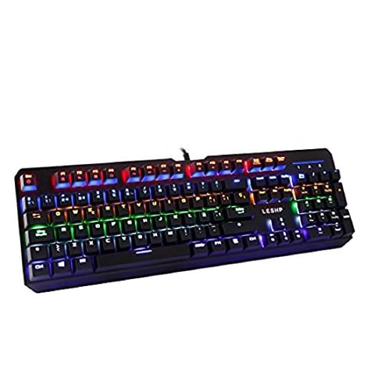 Teclado para Juegos - LESHP,Teclado mecánico del juego 7 colores LED,Teclado del RGB,Anti-ghosting 104.