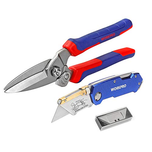 WORKPRO Folding Heavy Duty Utility Knife and Utility Shear Quick-release Snip Combo 10