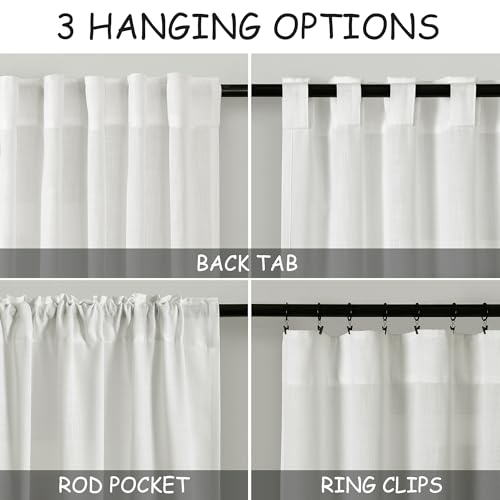 Image of Nanspring Linen Curtains 84 Inch Length 2 Panels Set,Ivory - Back Tab Pocket Flax Linen Cotton Textured Curtains for Living Room Dining Room Cream White Natural Light Filtering Window Drapes 52X84