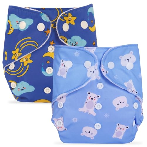 Image of Bumpers Premium & Ultra Soft Reusable Cloth Diaper with Insert Pad | Extra Absorbant, Washable, Waterproof & Adjustable cloth diaper for babies /Kids, 3M-3Years (Combo, Free size, Royal Blue+Sea Blue)