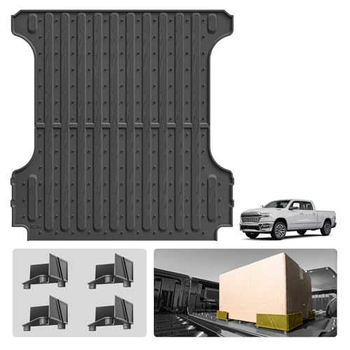 Image of 3W Truck Bed Mat for Dodge Ram 1500 /1500 RHO 2019-2026 & Ram 1500 Classic 2019-2024 Short Bed (5.7 FT / 67.4inches) All Weather Protection TPE Heavy Duty Cargo Bed Liner (Not for Rambox)