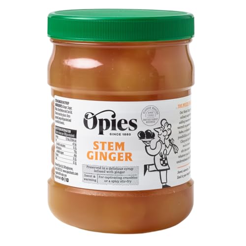 Opies Stem Ginger in Syrup 1.35kg - A Culinary Superhero Perfect for Adding Sweetness & Warmth to Desserts Savoury Dishes Ginger Biscuits & Cocktails.