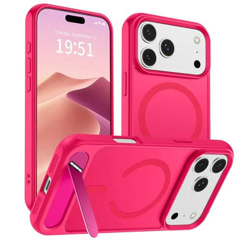 Image of SUPFINE Magnetic for iPhone 17 Pro Max Case Translucent Matte Phone Cover | (Built-in Invisible Kickstand)(Compatible with MagSafe)(Military Grade Drop Protection) Hot Pink