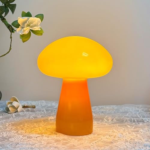 GUANSHAN Lámpara de mesa de vidrio retro, creativa, linda seta, lámpara de mesa para dormitorio, lámpara de noche, iluminación de mesa decorativa vintage, luz nocturna para sala de estar, dormitorio