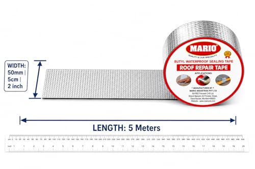 Image of Mario Butyl Waterproof Tape 2 Inch (50MM /5CM) x 5M | Super Strong Self-Adhesive Rubber Foil Repair Tape for Roof Leak, Surface Crack, Window Sill Gap, Boat Sealing & Water Tank Leak Fix