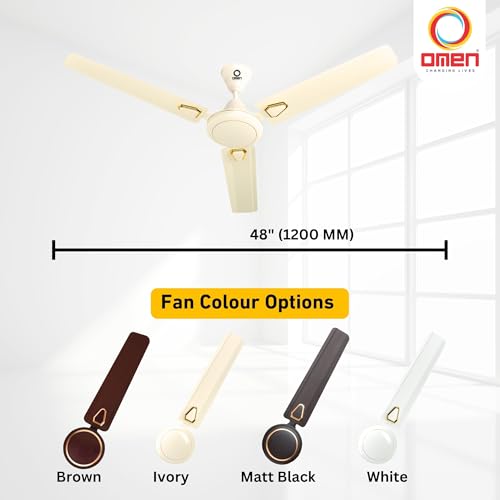Image of Omen Changing Lives 1200mm Aeroclassic Deco Ceiling Fan | Stylish & Powerful Decorative Fan | BEE Star Rated for Energy Efficiency | High Air Delivery | 400 RPM Speed | 2-Year Warranty | (Ivory)