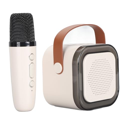 Generic Portable Small Karaoke Machine Speakoth Set Micrófono Inalámbrico, Efectos de de Sonido, para Niños Adultos Actividades Al Aire Libre (White)