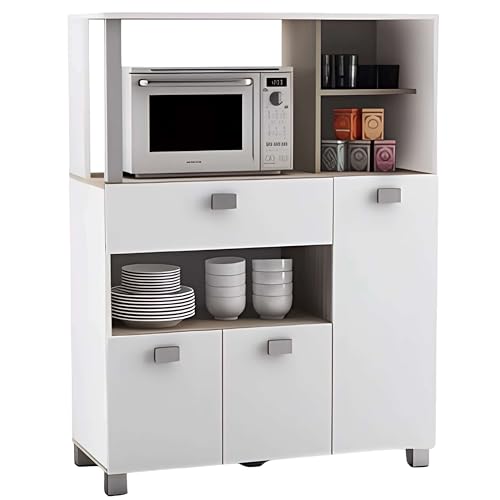 Abitti Mueble Auxiliar De Cocina De Suelo Con Cajones Y Compartimentos En Color Blanco Mate 132x99cm