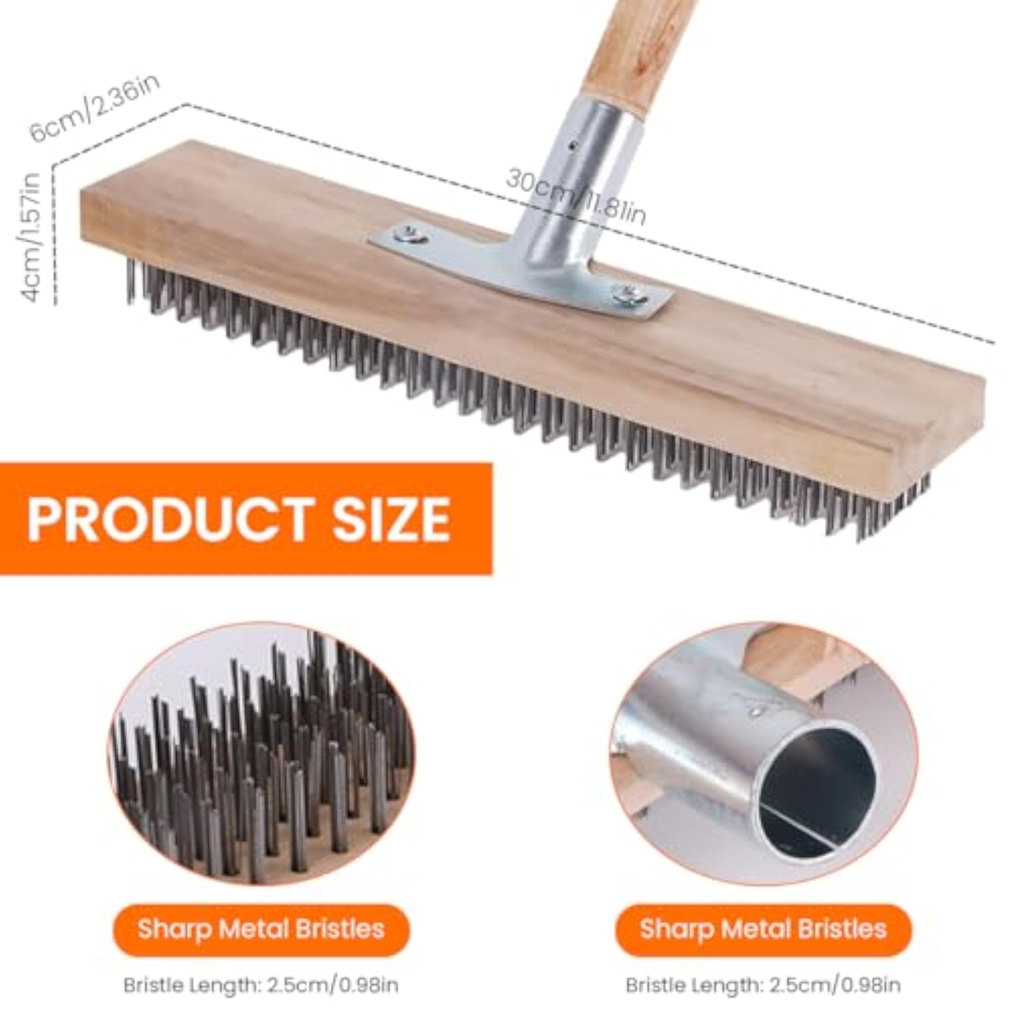 11.8in Stainless Steel Bristle Scrub Brush Head