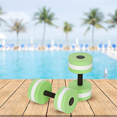 Set of 2 Water Aerobics Swimming Pool Dumbbells for Exercise, High-Density EVA-Foam Dumbbell Fitness Set, for Aquatic Therapy, Pool Fitness, Water Exercise (Green)