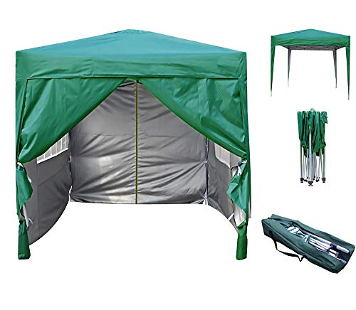 Gazébo/Pavillon/Tente/Tonnelle/Auvent Pliable et résistant à l’Eau, 2x2m, avec Couche protectrice argentée (Vert)