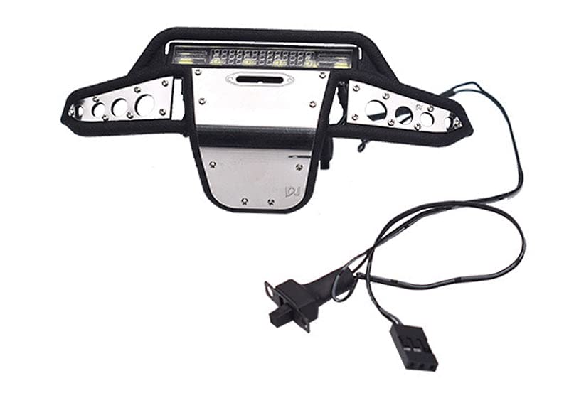 GPM RacingNylon And Stainless Steel Universal Front Bumper With 6 Led Light Bulbs For Traxxas 1:18 TRX4M Ford Bronco Crawler 97074-1 / TRX4M Land Rover Defender 97054-1 Upgrades - Black