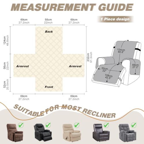 Image of TAOCOCO 100% Waterproof Recliner Covers, Reversible Recliner Couch Cover for Reclining Chair, Washable Couch Protector for Pets Kids (1 Seater, 22 inch Khaki)