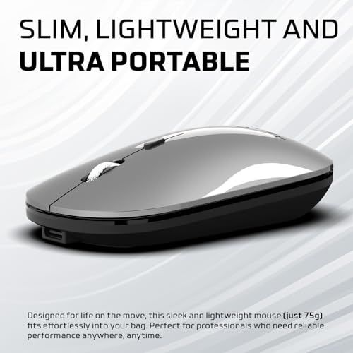 Image of Amkette Hush Pro Epic LP Rechargeable Wireless Mouse /Bluetooth Mouse | Multi-Device Connectivity with 2.4 GHz & 2X BT, Silent Switches, Slim & Lightweight Travel-Friendly Design, Upto 3200 DPI (Grey)