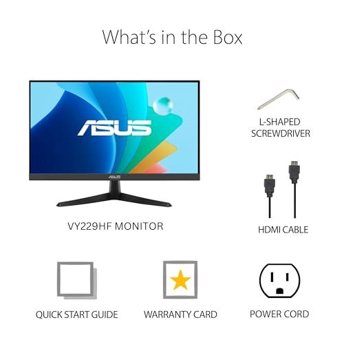 Image of ASUS 22 inch (21.45 inch viewable) Eye Care Monitor (VY229HF) - Full HD, IPS, 100Hz, 1ms, SmoothMotion, Adaptive Sync, Eye Care Plus Technology, Blue Light Filter, Flicker Free, Tilt 3 yr Warranty