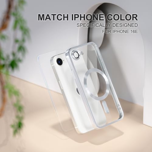 Image of Misea Magnetic for iPhone 17e / 16e Case Compatible with MagSafe Silver | [Never Yellowing] [Military Drop Protection] Full Camera Lens Protector Plating Soft Clear Phone Case for Women, Silver