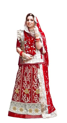 Image of Heavy Embroidery Work Semi Stitched Shimmer Silk Designer Rajputi Poshak For Women Rajasthani Lehenga Choli