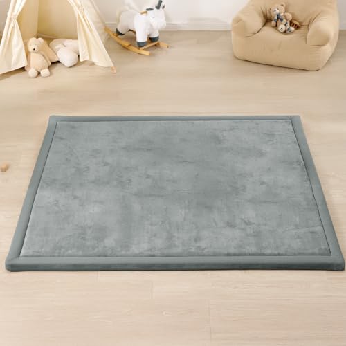 Image of 1.3 inch Thick Baby Floor Play Mat, 50x74 Padded Foam Tummy Time Crawling Mat, Non-Slip Water-Repellent Soft Plush Nursey Area Rug for Playroom Bedroom Living Room (Light Gery)