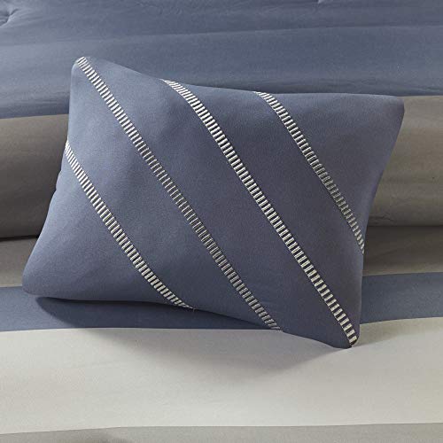 Intelligent Design Marsden Comforter Stripes Design Embroidered Toss Pillow Casual All Season Bedding Matching Sham And Complete Sheet Set, Full, Blue/Grey 8 Piece #TOP6