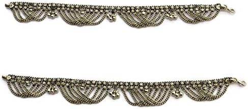 Miniatura 5 de Tobilleras únicas Boho para mujer Acabado antiguo oxidado plateado Cadena de metal en capas borla flecos tobillo Declaración moda novedad