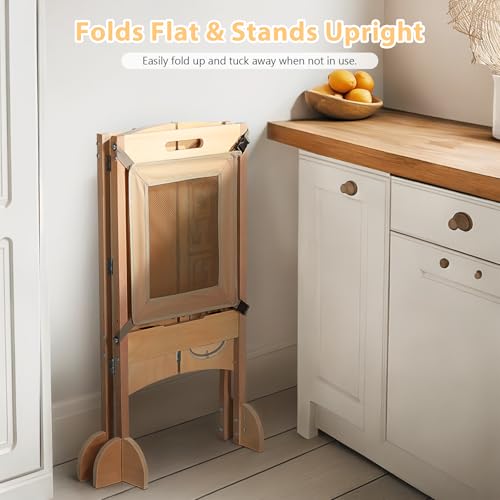 Toddler Tower Foldable Toddler Kitchen Stool Helper with 2 Step Stool, Safety Net, Adjustable Height, Chalk-Whiteboard& Montessori Activity Games - Image 3