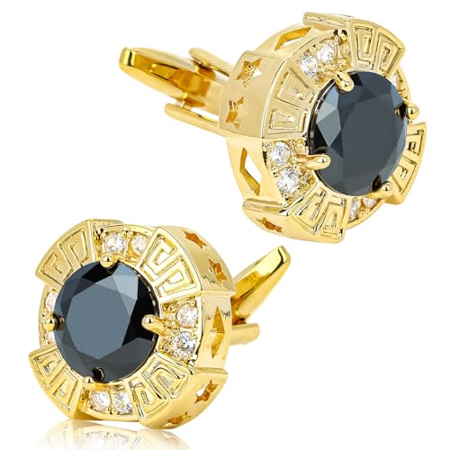 YARIEW Gold Cufflinks for Men, 18K Gold Plated Crystal Cufflinks