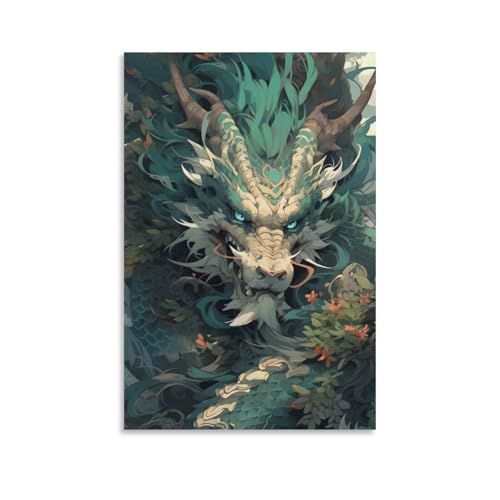 Impression sur toile de dragon 50x75 cm pour décoration murale de salon