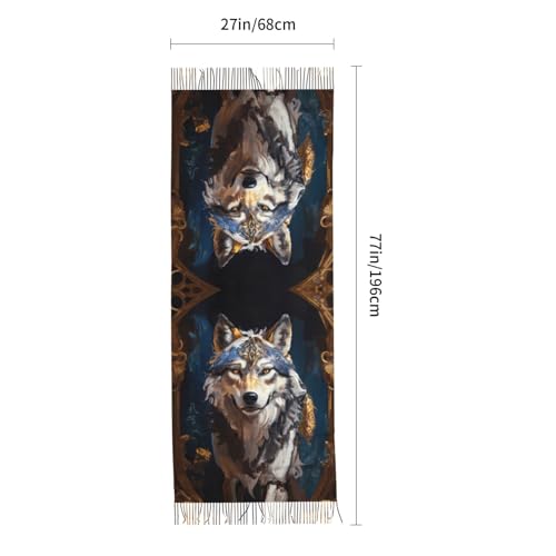 Oil Painting Tribal Wolf Pashmina Shawls Scarf Wraps for Women, Fall Winter Large Blanket Scarf Fashion Scarves2