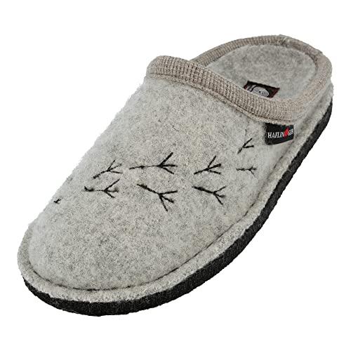 HAFLINGER Flair Songbird Wollwalk Pantoffel Hausschuh Damen Vogelmotiv (Steingrau 84), Gr. 40 Cover