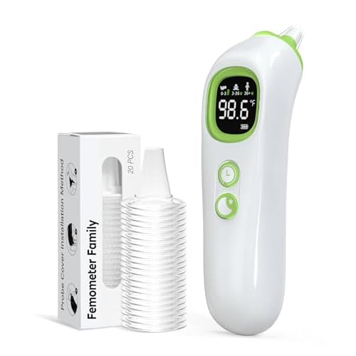 Ear Thermometer with Heated Probe, High Accuracy Thermometer for Kids, Adults and Babies with 32 Memory Recall, Mute and Night Light, Includes 21 Disposable Probe Covers, Storage Box, FSA/HSA Eligible