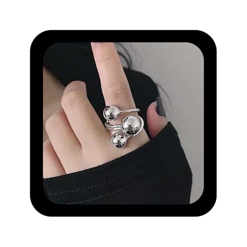 Inilbran Boho Plata Triple Bola Abierta Nudillo Anillo Punk Abierto Ajustable Joyería para Mujeres