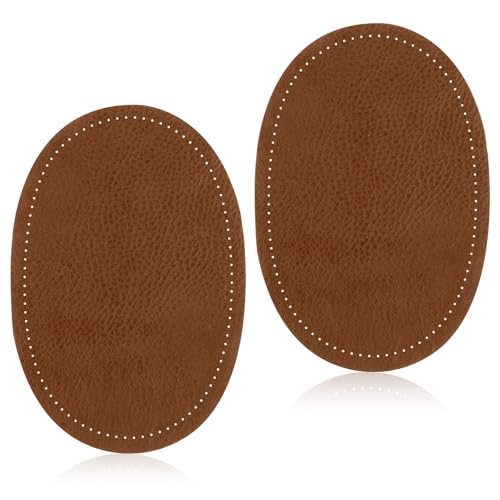 2 Pcs Oval Elbow Patches Sew-on Fabric Elbow Knee Patches for Clothing Repair Jackets Shirts Trousers (Brown)