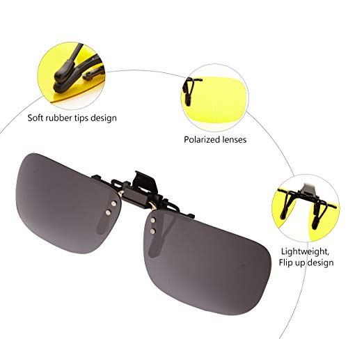 Image of POLARS DESIGN Clip On Flip Up Polarized Len Sunglasses Over Prescription Myopia Eyeglasses